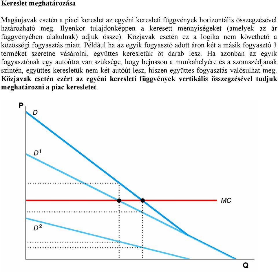 Például ha az egyik fogyasztó adott áron két a másik fogyasztó 3 terméket szeretne vásárolni, együttes keresletük öt darab lesz.