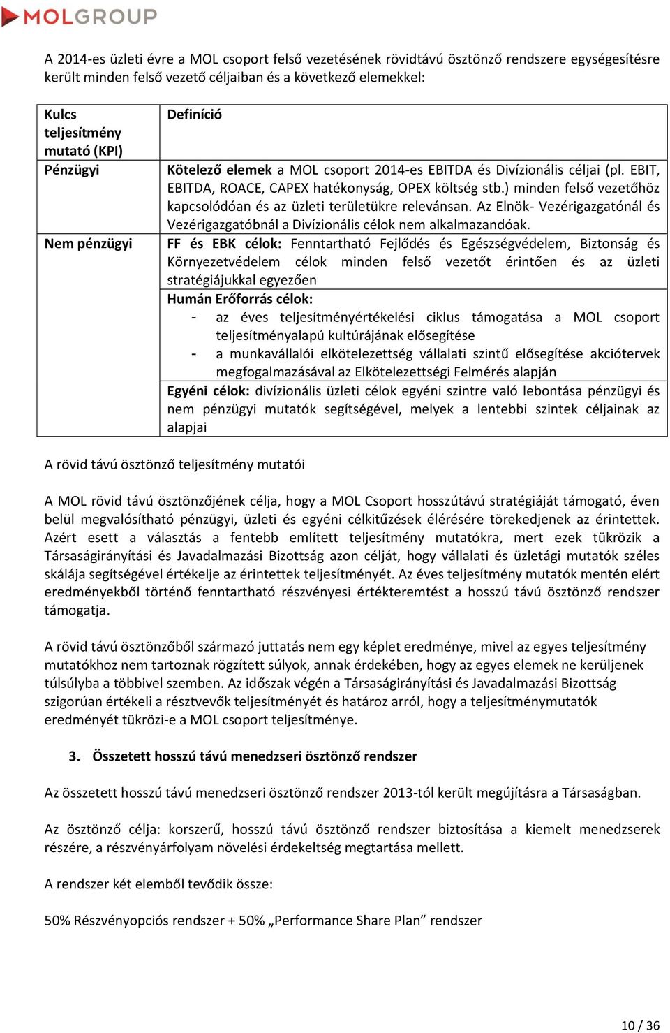 ) minden felső vezetőhöz kapcsolódóan és az üzleti területükre relevánsan. Az Elnök- Vezérigazgatónál és Vezérigazgatóbnál a Divízionális célok nem alkalmazandóak.