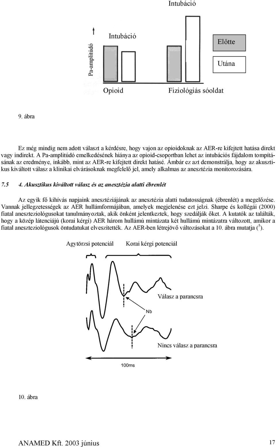 Ámbár ez azt demonstrálja, hogy az akusztikus kiváltott válasz a klinikai elvárásoknak megfelelő jel, amely alkalmas az anesztézia monitorozására. 7.5 4.