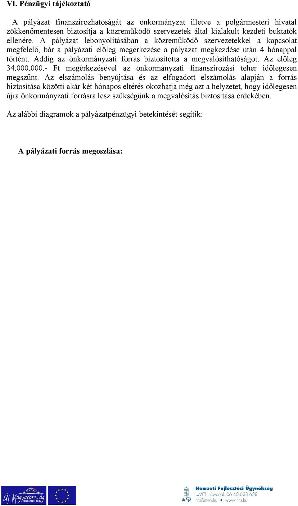 Addig az önkormányzati forrás biztosította a megvalósíthatóságot. Az előleg 34.000.000.- Ft megérkezésével az önkormányzati finanszírozási teher időlegesen megszűnt.