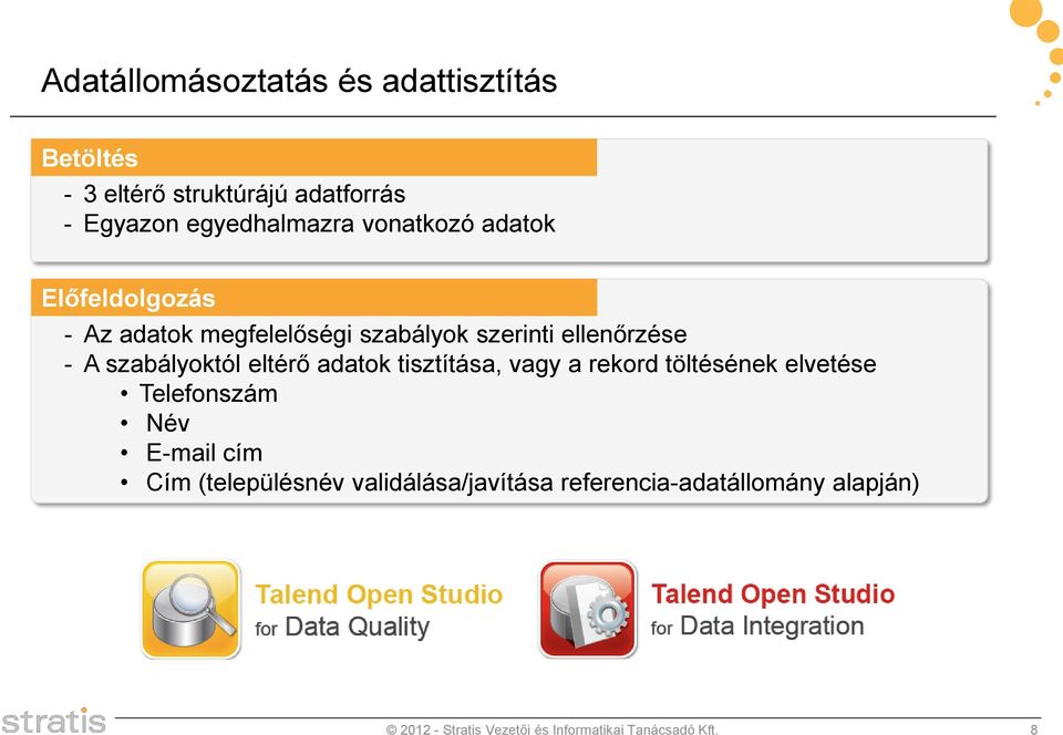 eltérő adatok tisztítása, vagy a rekord töltésének elvetése Telefonszám Név E-mail cím Cím (településnév