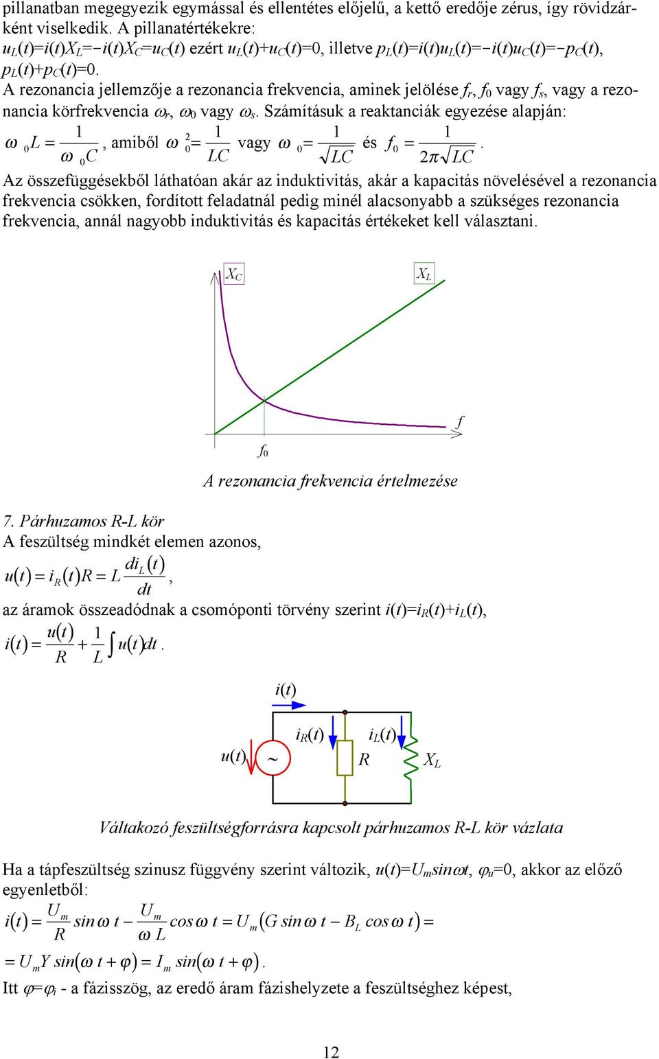 aiből ω 0 = vagy ω 0 = és f0 = ω 0 π Az összefüggésekből láthatóan akár az induktivitás, akár a kapacitás növelésével a rezonancia frekvencia csökken, fordított feladatnál pedig inél alacsonyabb a