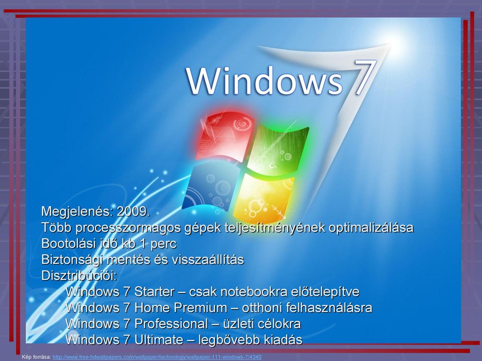 visszaállítás Disztribúciói: Windows 7 Starter csak notebookra előtelepítve Windows 7 Home Premium