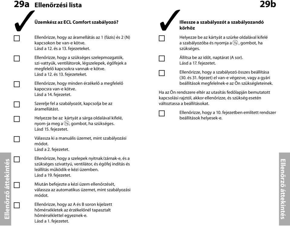 Ellenőrizze, hogy minden érzékelő a megfelelő kapocsra van-e kötve. Lásd a 14. fejezetet. Szerelje fel a szabályozót, kapcsolja be az áramellátást.