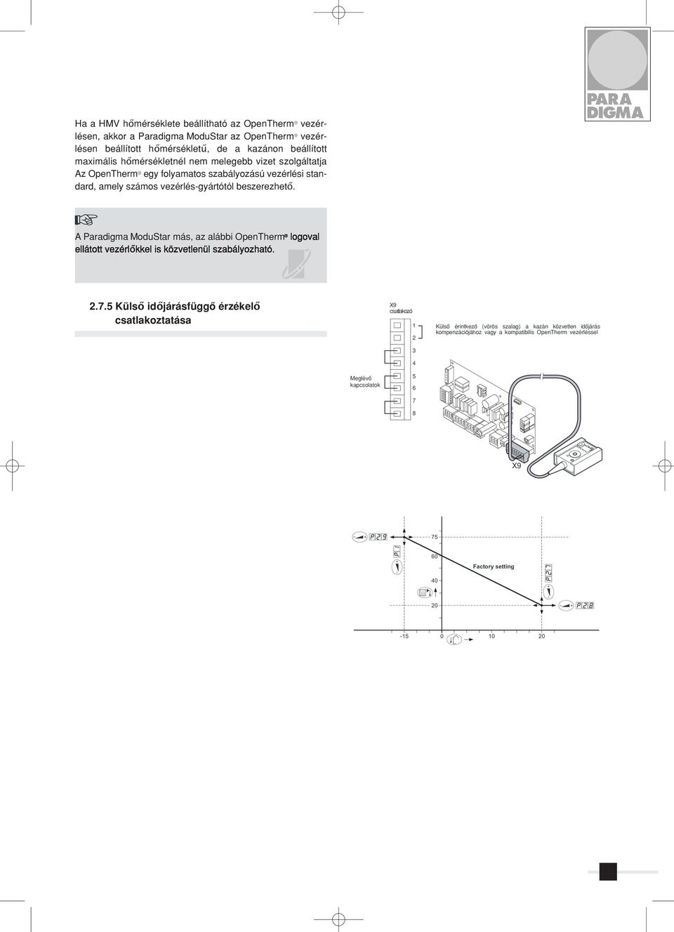 A Paradigma ModuStar más, az alábbi OpenTherm logoval ellátott vezérlőkkel is közvetlenül szabályozható. 2.7.