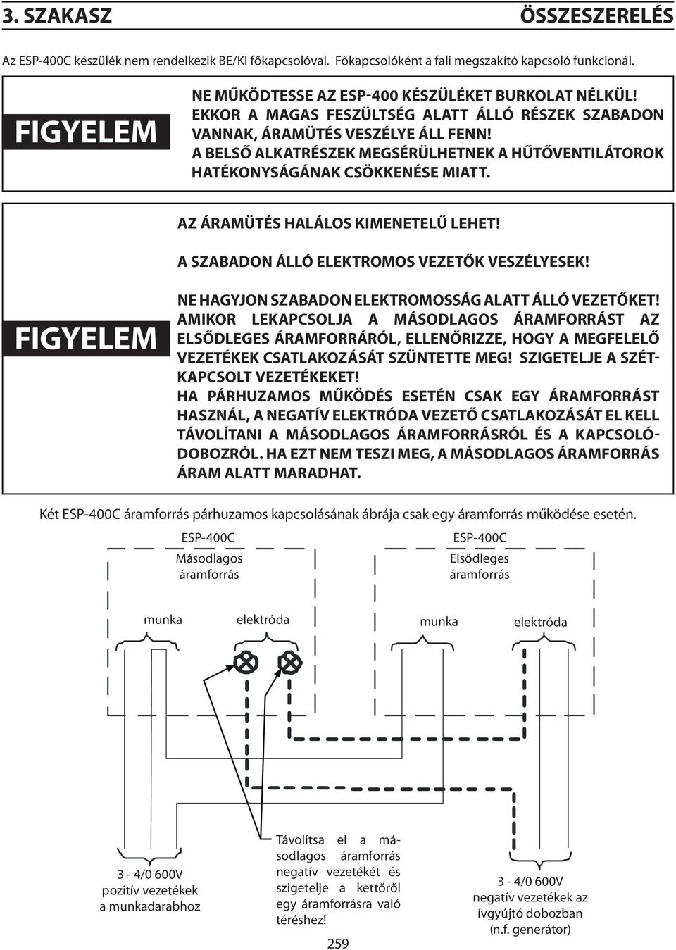 az áramütés halálos kimenetelű lehet! a szabadon álló elektromos vezetők veszélyesek! FIGYELEM ne hagyjon szabadon elektromosság alatt álló vezetőket!