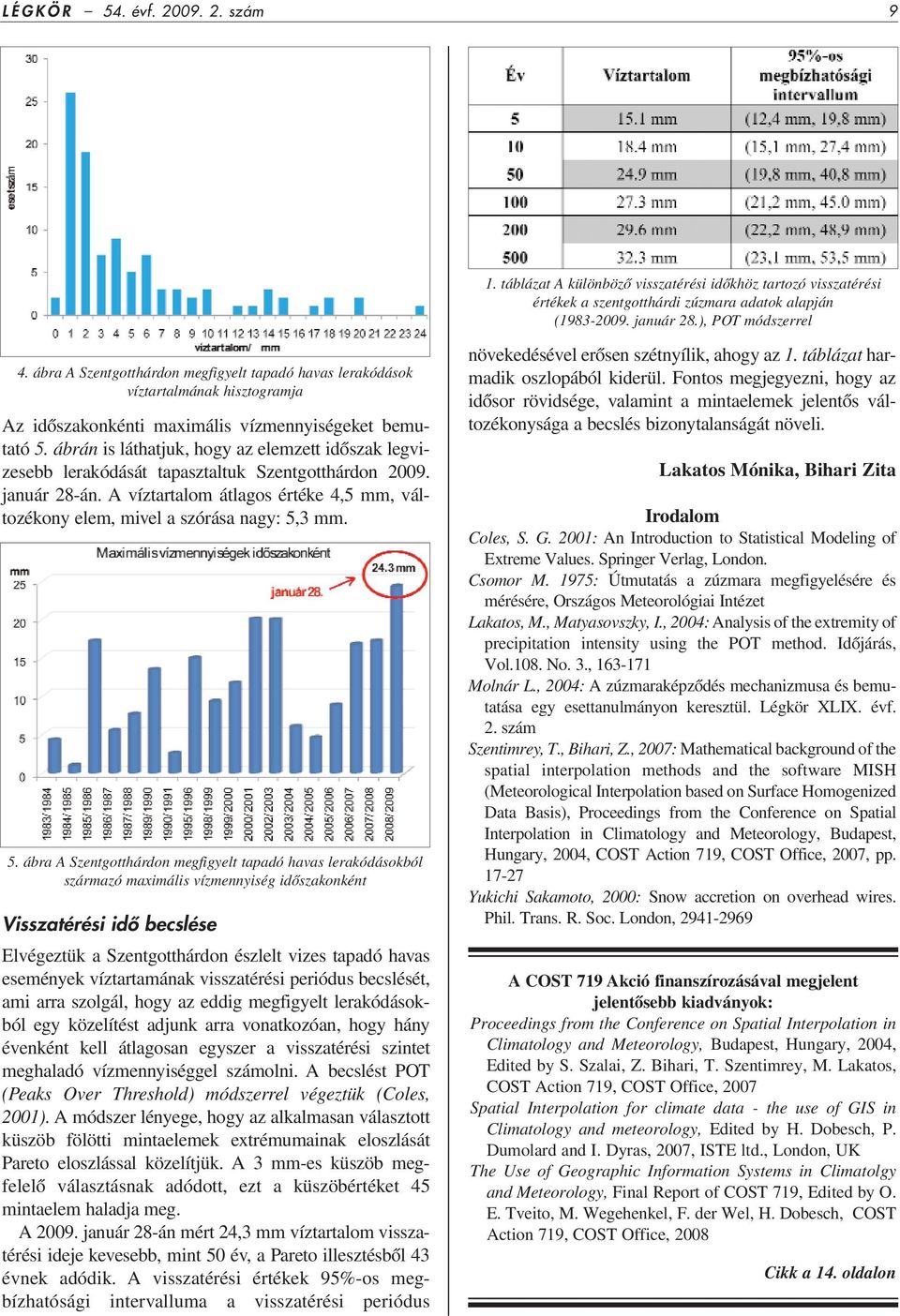 ábrán is láthatjuk, hogy az elemzett idôszak legvizesebb lerakódását tapasztaltuk Szentgotthárdon 2009. január 28-án.