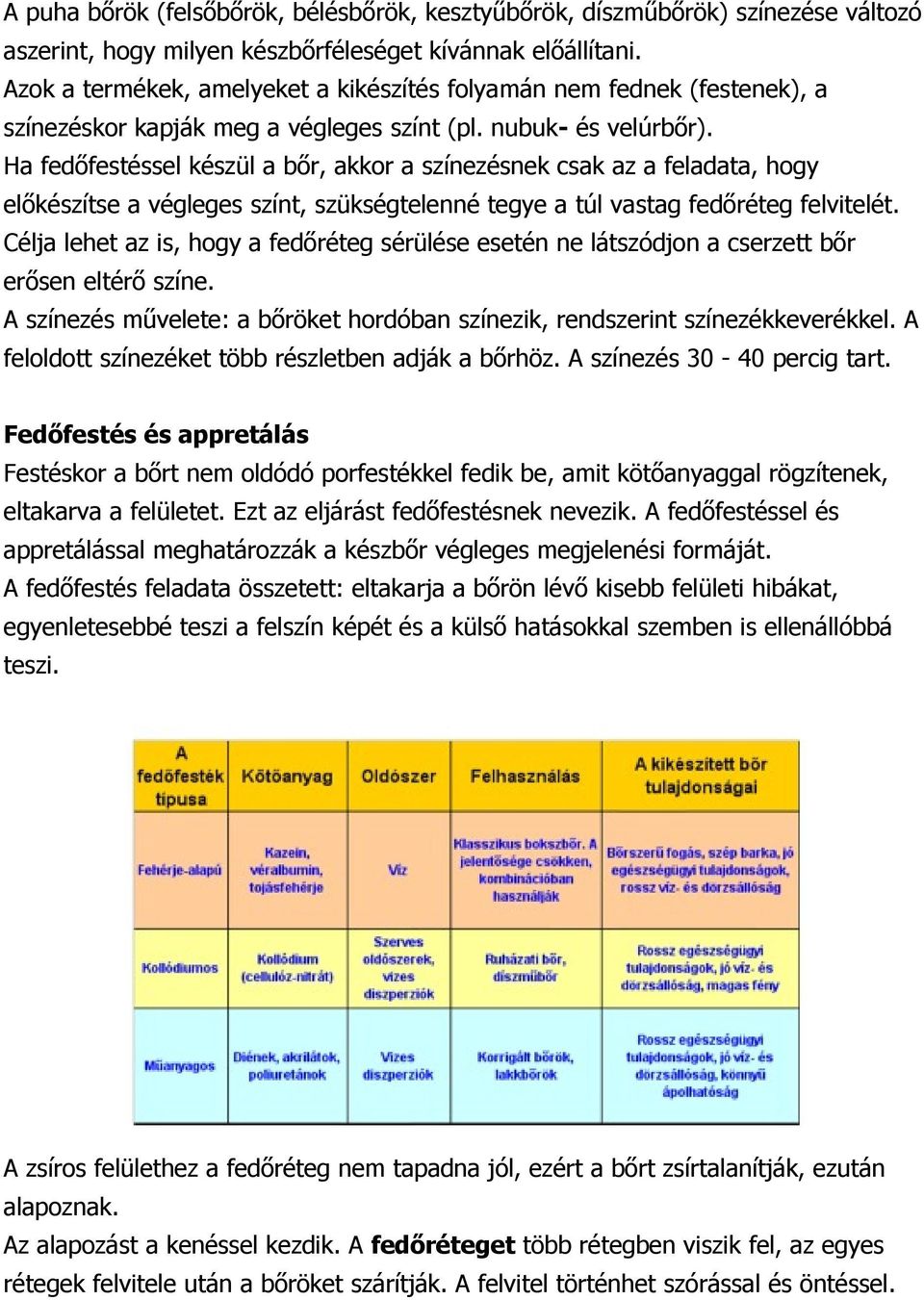 Ha fedőfestéssel készül a bőr, akkor a színezésnek csak az a feladata, hogy előkészítse a végleges színt, szükségtelenné tegye a túl vastag fedőréteg felvitelét.