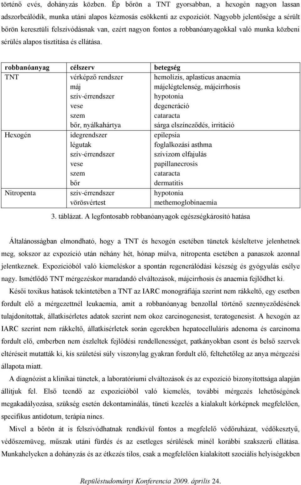 robbanóanyag célszerv betegség TNT vérképző rendszer máj szív-érrendszer vese szem bőr, nyálkahártya hemolízis, aplasticus anaemia májelégtelenség, májcirrhosis hypotonia degeneráció cataracta sárga