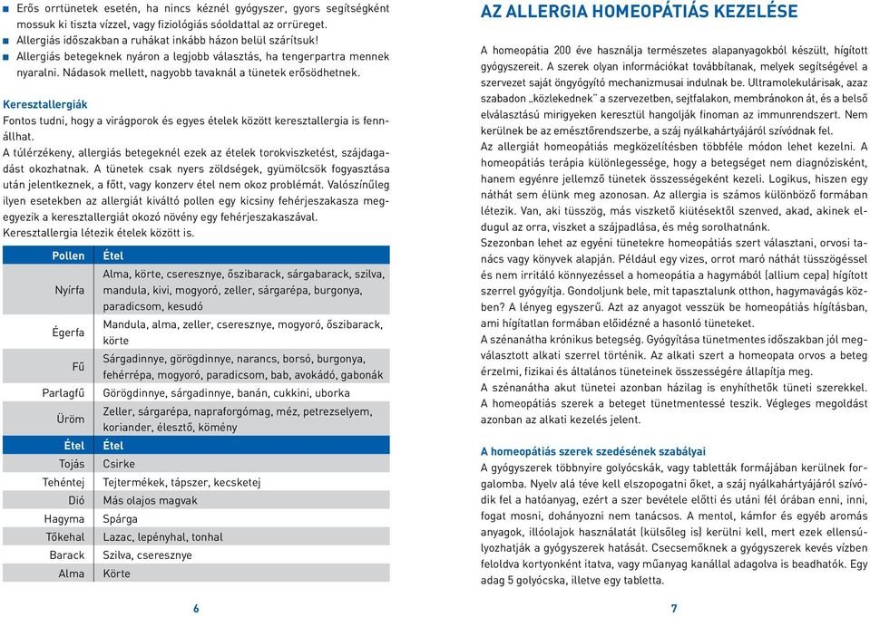 Nádasok mellett, nagyobb tavaknál a tünetek erősödhetnek. Keresztallergiák Fontos tudni, hogy a virágporok és egyes ételek között keresztallergia is fennállhat.