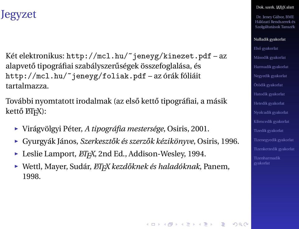 További nyomtatott irodalmak (az első kettő tipográfiai, a másik kettő LATEX): Virágvölgyi Péter, A tipográfia mestersége, Osiris, 2001.