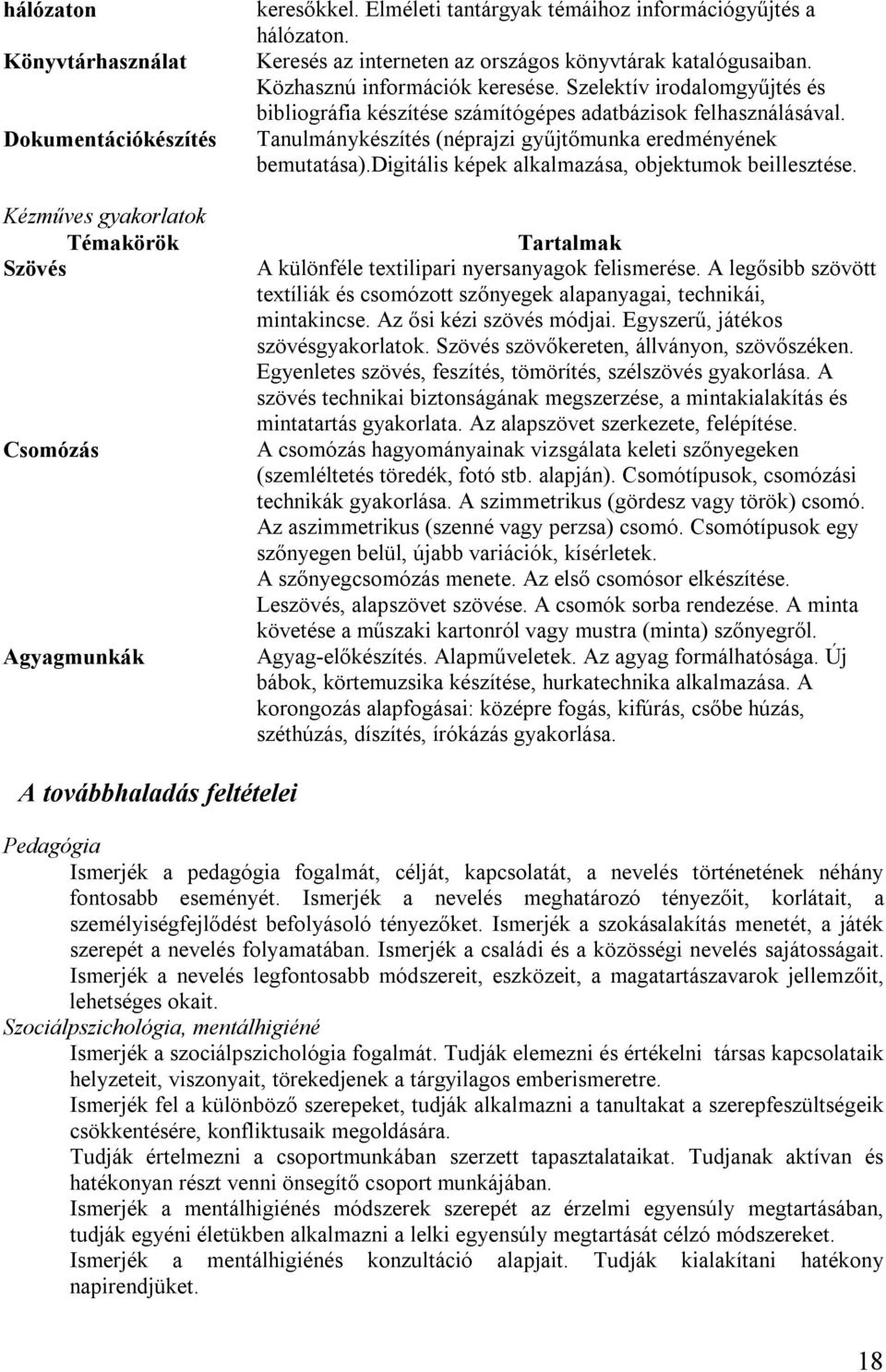 Tanulmánykészítés (néprajzi gyűjtőmunka eredményének bemutatása).digitális képek alkalmazása, objektumok beillesztése. A különféle textilipari nyersanyagok felismerése.