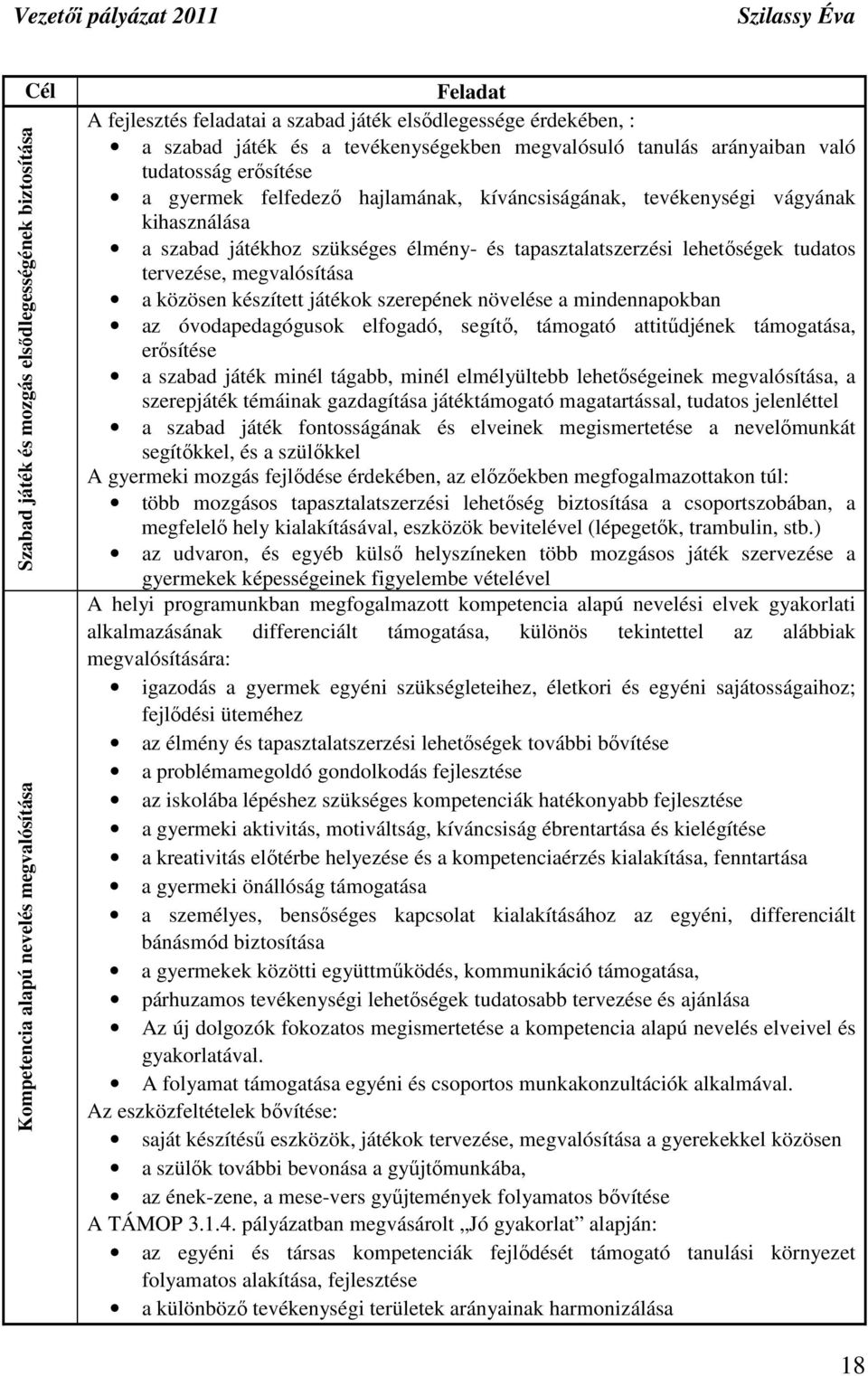 tapasztalatszerzési lehetıségek tudatos tervezése, megvalósítása a közösen készített játékok szerepének növelése a mindennapokban az óvodapedagógusok elfogadó, segítı, támogató attitődjének