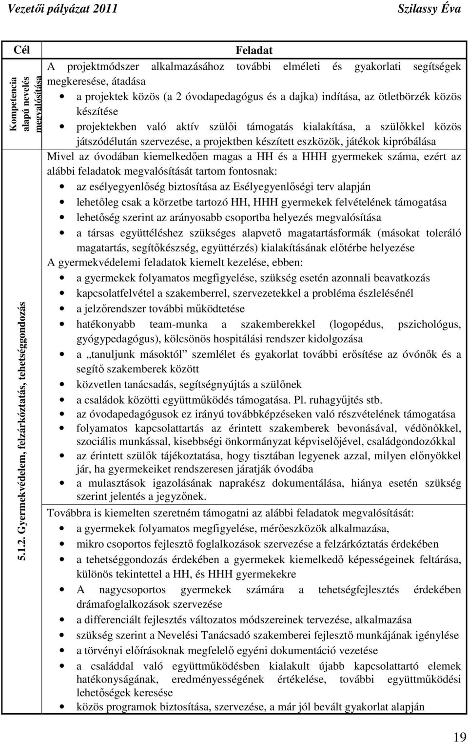 dajka) indítása, az ötletbörzék közös készítése projektekben való aktív szülıi támogatás kialakítása, a szülıkkel közös játszódélután szervezése, a projektben készített eszközök, játékok kipróbálása