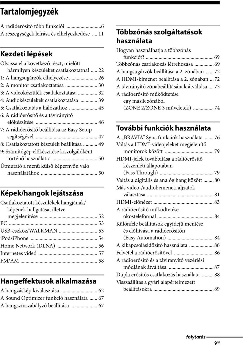 .. 45 6: A rádióerősítő és a távirányító előkészítése... 46 7: A rádióerősítő beállítása az Easy Setup segítségével... 47 8: Csatlakoztatott készülék beállítása.