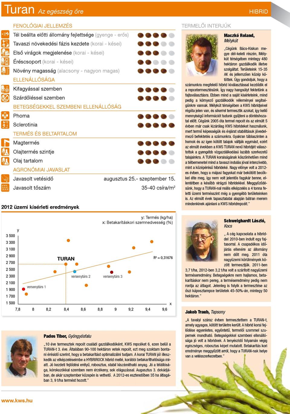 Sclerotinia TERMÉS ÉS BELTARTALOM Magtermés Olajtermés szintje Olaj tartalom AGRONÓMIAI JAVASLAT Javasolt vetésidő augusztus 25.- szeptember 15.