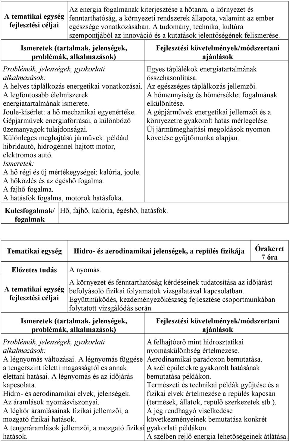 A legfontosabb élelmiszerek energiatartalmának ismerete. Joule-kísérlet: a hő mechanikai egyenértéke. Gépjárművek energiaforrásai, a különböző üzemanyagok tulajdonságai.