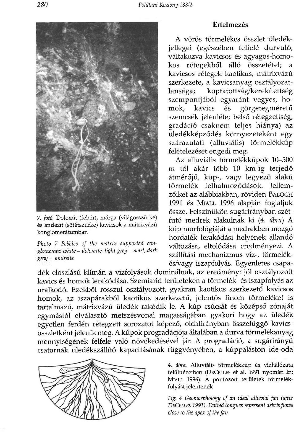 andésite Értelmezés A vörös törmelékes összlet üledékjellegei (egészében felfelé durvuló, váltakozva kavicsos és agyagos-homokos rétegekből álló összetétel; a kavicsos rétegek kaotikus, mátrixvázú