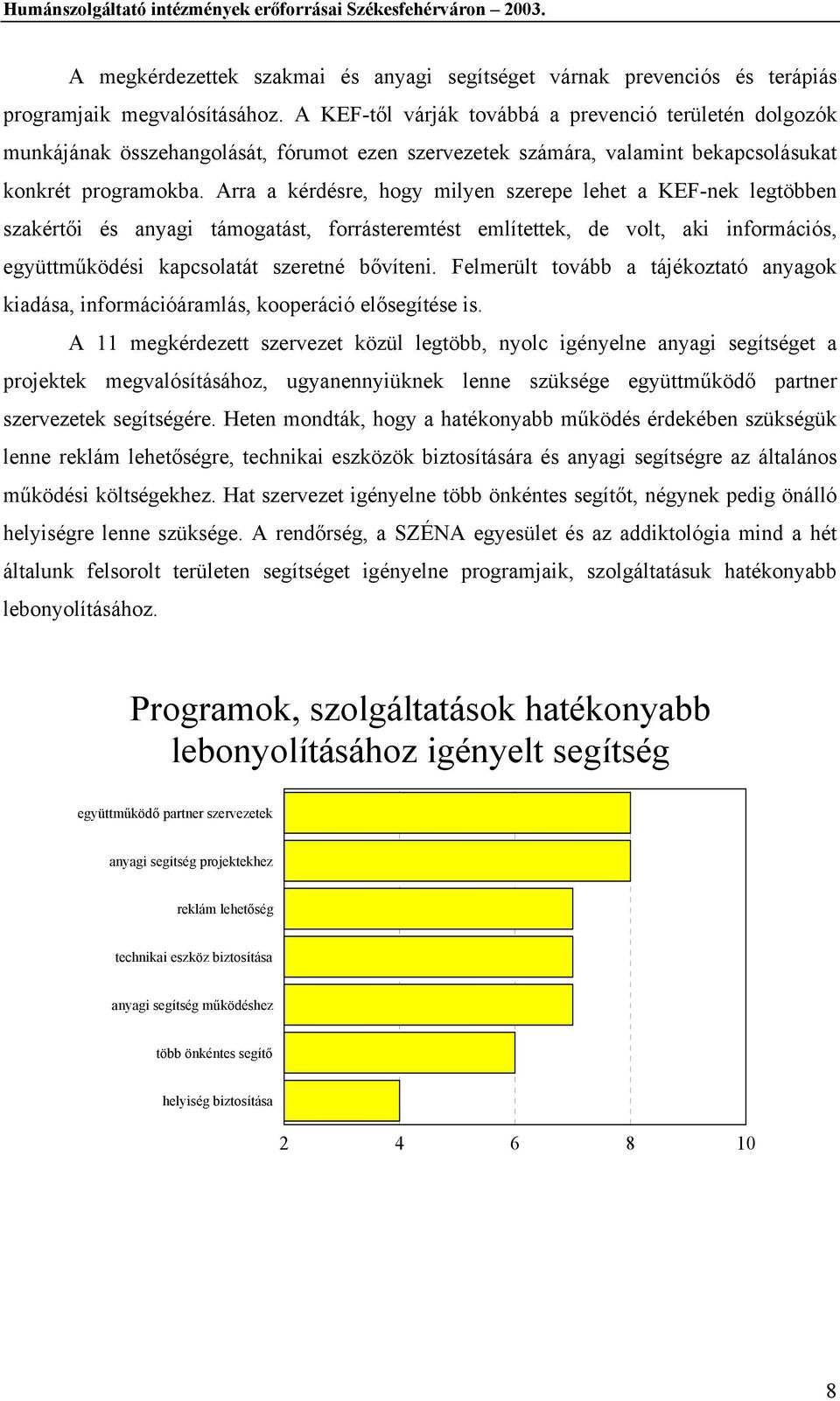 Arra a kérdésre, hogy milyen szerepe lehet a KEF-nek legtöbben szakértői és anyagi támogatást, forrásteremtést említettek, de volt, aki információs, együttműködési kapcsolatát szeretné bővíteni.