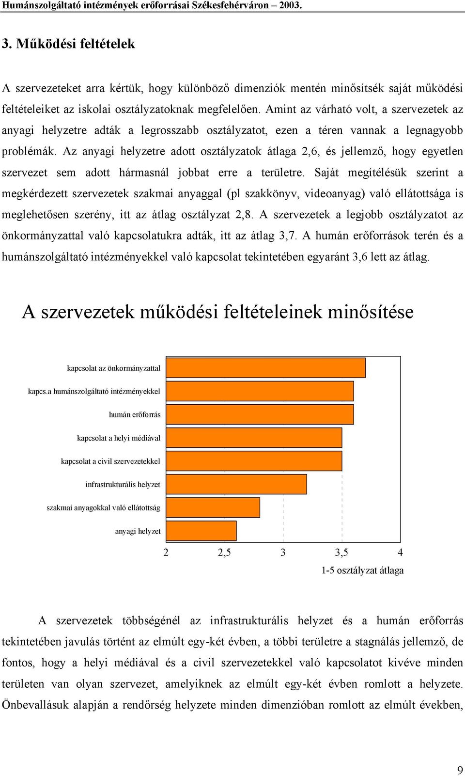 Az anyagi helyzetre adott osztályzatok átlaga 2,6, és jellemző, hogy egyetlen szervezet sem adott hármasnál jobbat erre a területre.