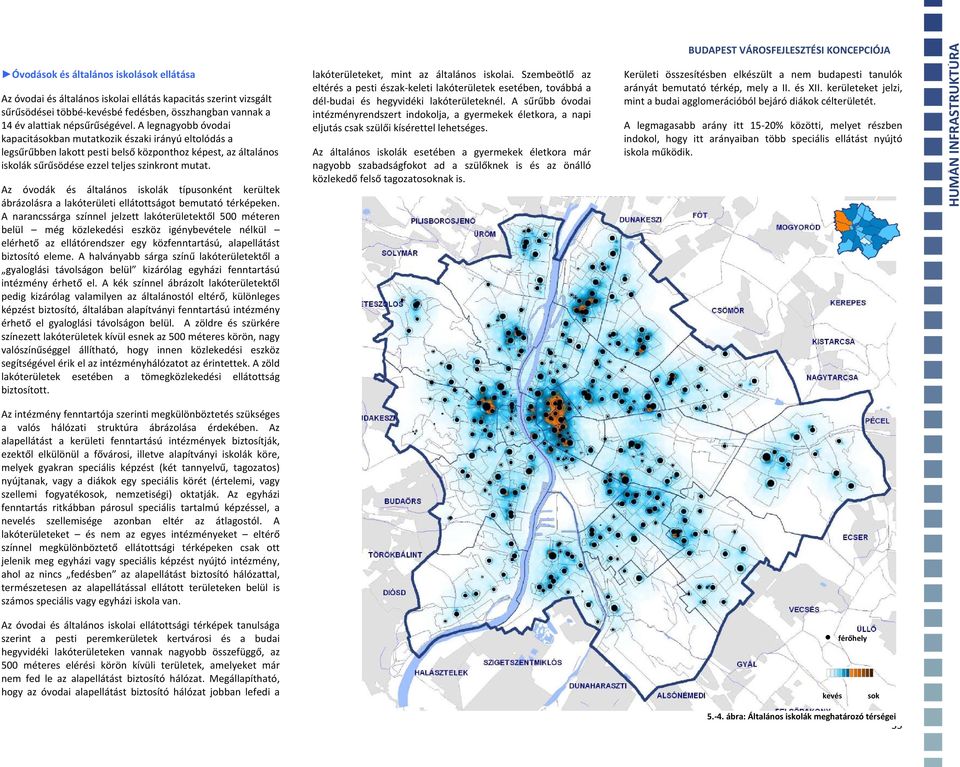 Az óvodák és általános iskolák típusonként kerültek ábrázolásra a lakóterületi ellátottságot bemutató térképeken.