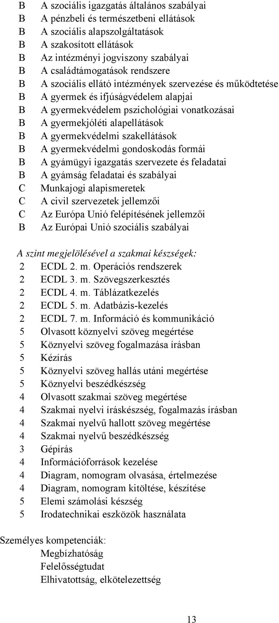 gyermekvédelmi gondoskodás formái A gyámügyi igazgatás szervezete és feladatai A gyámság feladatai és szabályai Munkajogi alapismeretek A civil szervezetek jellemzői Az Európa Unió felépítésének