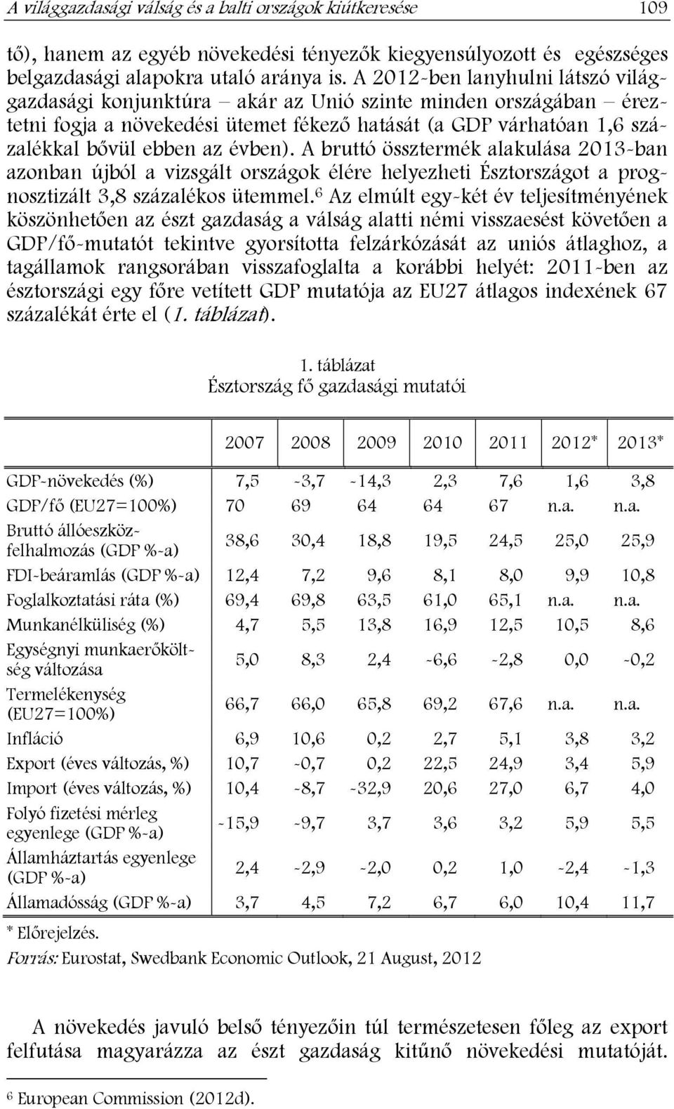 A bruttó össztermék alakulása 2013-ban azonban újból a vizsgált országok élére helyezheti Észtországot a prognosztizált 3,8 százalékos ütemmel.