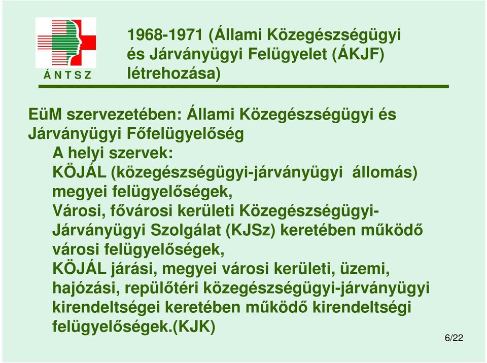 kerületi Közegészségügyi- Járványügyi Szolgálat (KJSz) keretében működő városi felügyelőségek, KÖJÁL járási, megyei városi