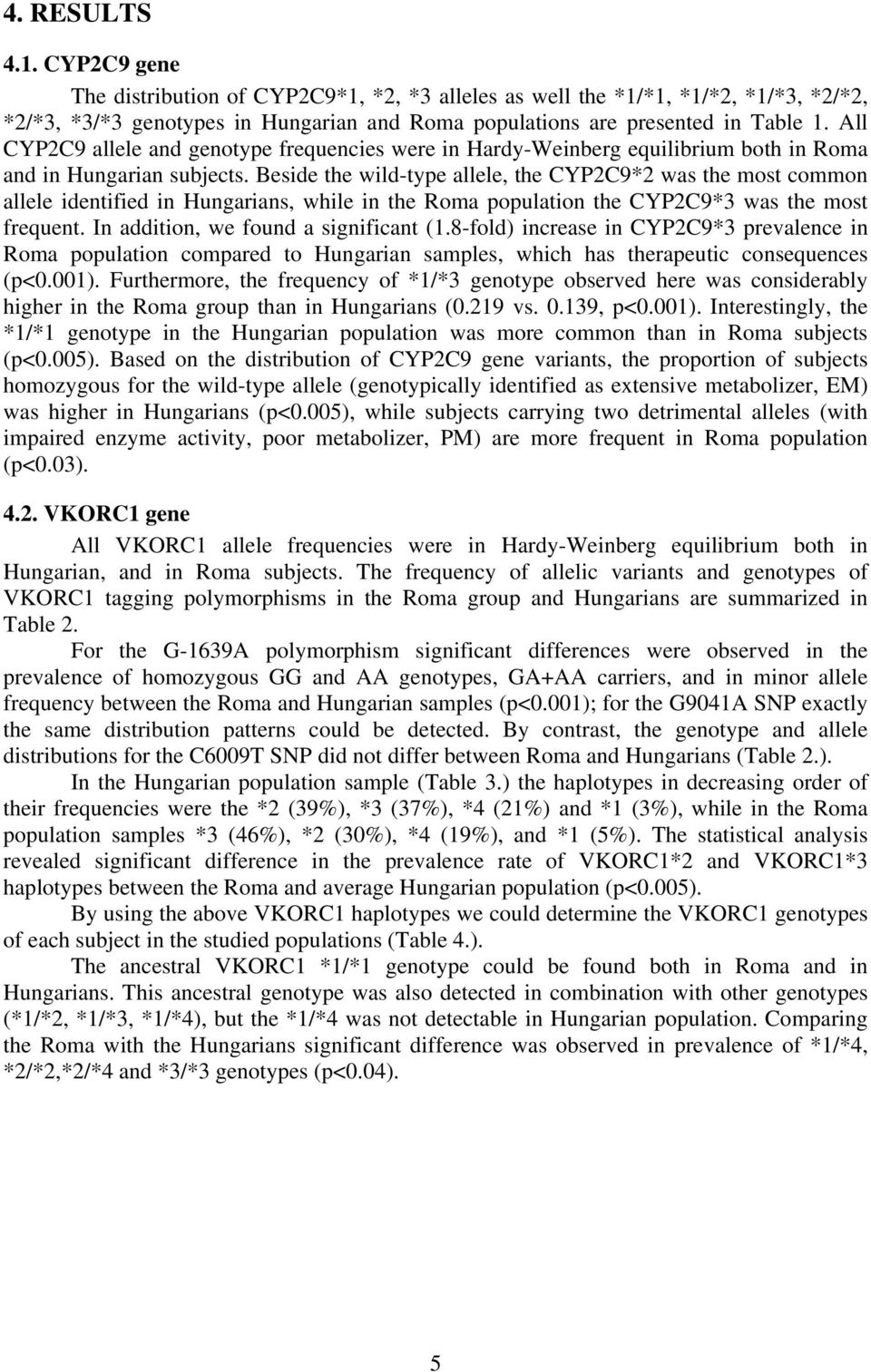 Beside the wild-type allele, the CYP2C9*2 was the most common allele identified in Hungarians, while in the Roma population the CYP2C9*3 was the most frequent. In addition, we found a significant (1.