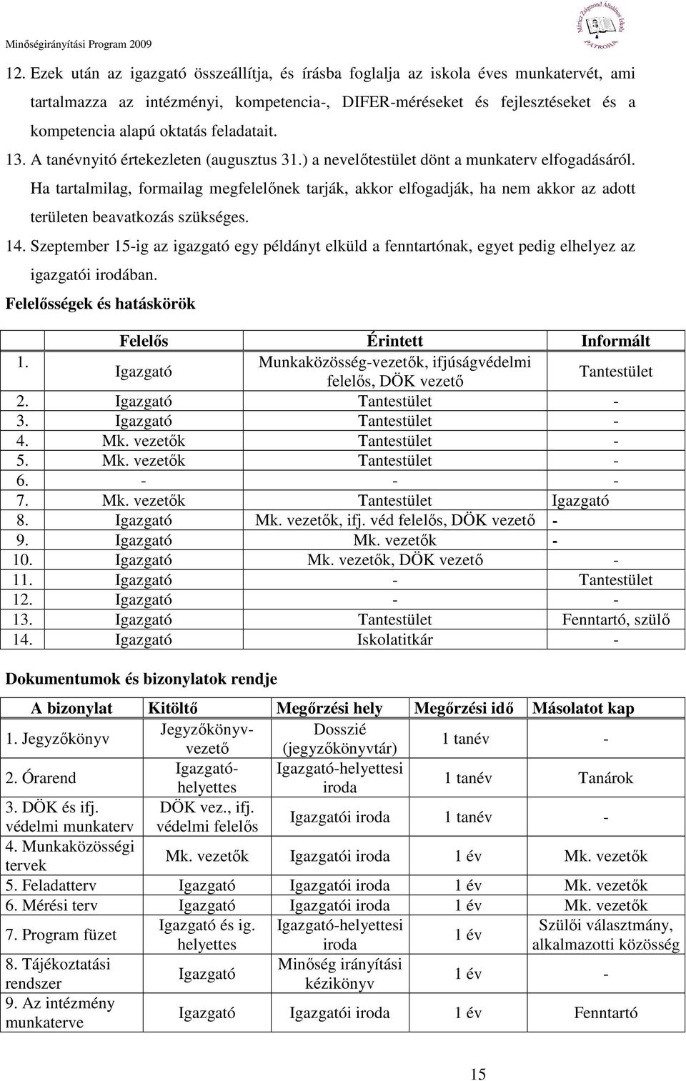 Ha tartalmilag, formailag megfelelınek tarják, akkor elfogadják, ha nem akkor az adott területen beavatkozás szükséges. 14.