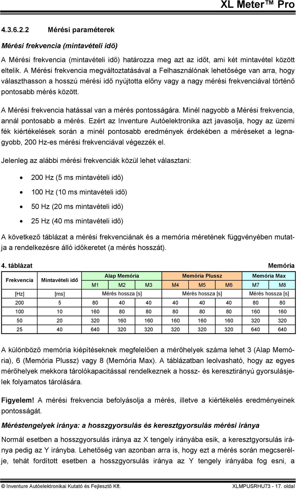 A Mérési frekvencia hatással van a mérés pontosságára. Minél nagyobb a Mérési frekvencia, annál pontosabb a mérés.