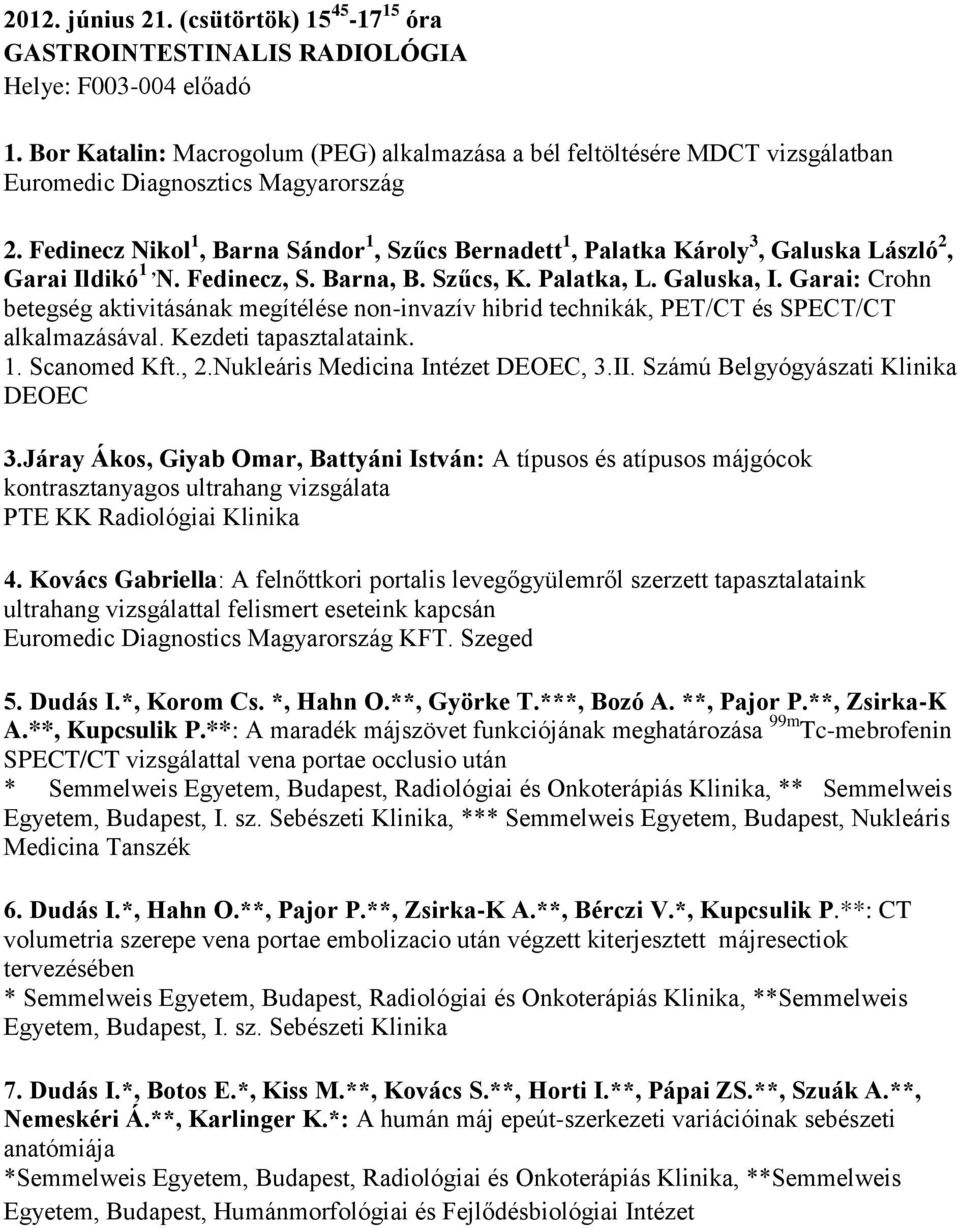 Fedinecz Nikol 1, Barna Sándor 1, Szűcs Bernadett 1, Palatka Károly 3, Galuska László 2, Garai Ildikó 1, N. Fedinecz, S. Barna, B. Szűcs, K. Palatka, L. Galuska, I.