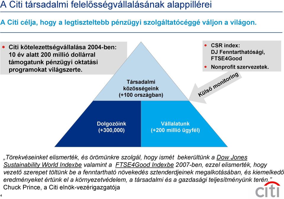 Társadalmi közösségeink (+100 országban) CSR index: DJ Fenntarthatósági, FTSE4Good Nonprofit szervezetek.