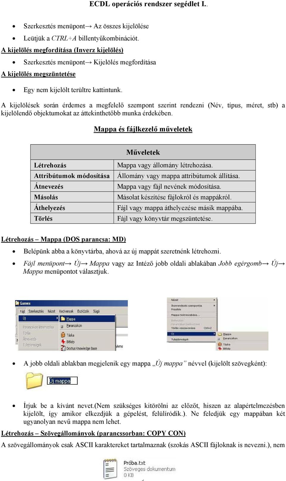 A kijelölések során érdemes a megfelelő szempont szerint rendezni (Név, típus, méret, stb) a kijelölendő objektumokat az áttekinthetőbb munka érdekében.