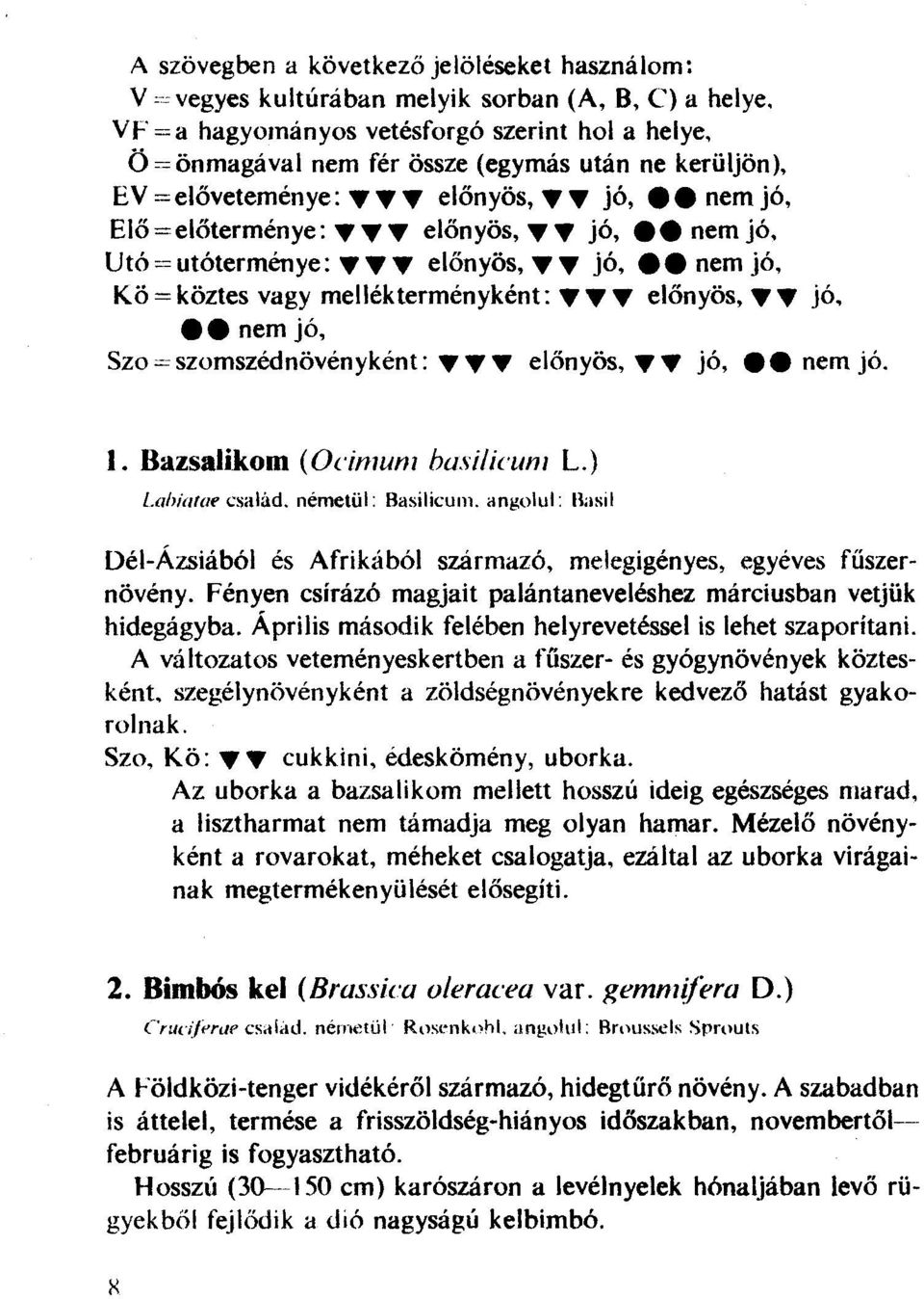 . előnyös, jó, ee nem jó, Elő=előterménye: előnyös, jó, ee nem jó, Utó=utóterménye:..,,..,.. előnyös, jó, ee nem jó, Kö = köztes vagy mellékterményként: 'Y 'Y 'Y előnyös, jó, ee nem jó, Szo = szomszédnövényként: -.