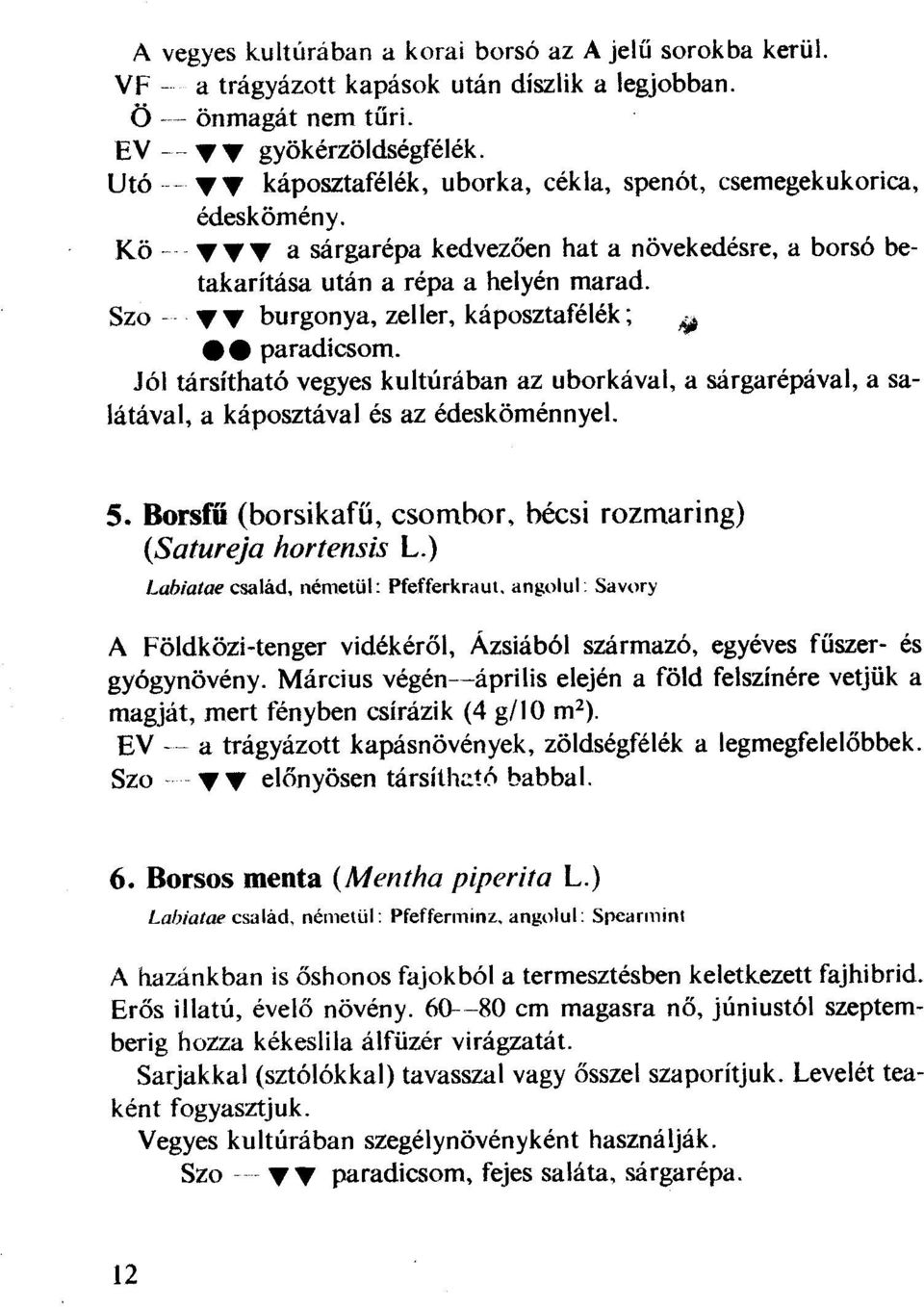 Szo -- ~ ~ burgonya, zeller, káposztafélék; e e paradicsom. Jól társítható vegyes kultúrában az uborkával, a sárgarépával, a salátával, a káposztával és az édesköménnyel. 5.