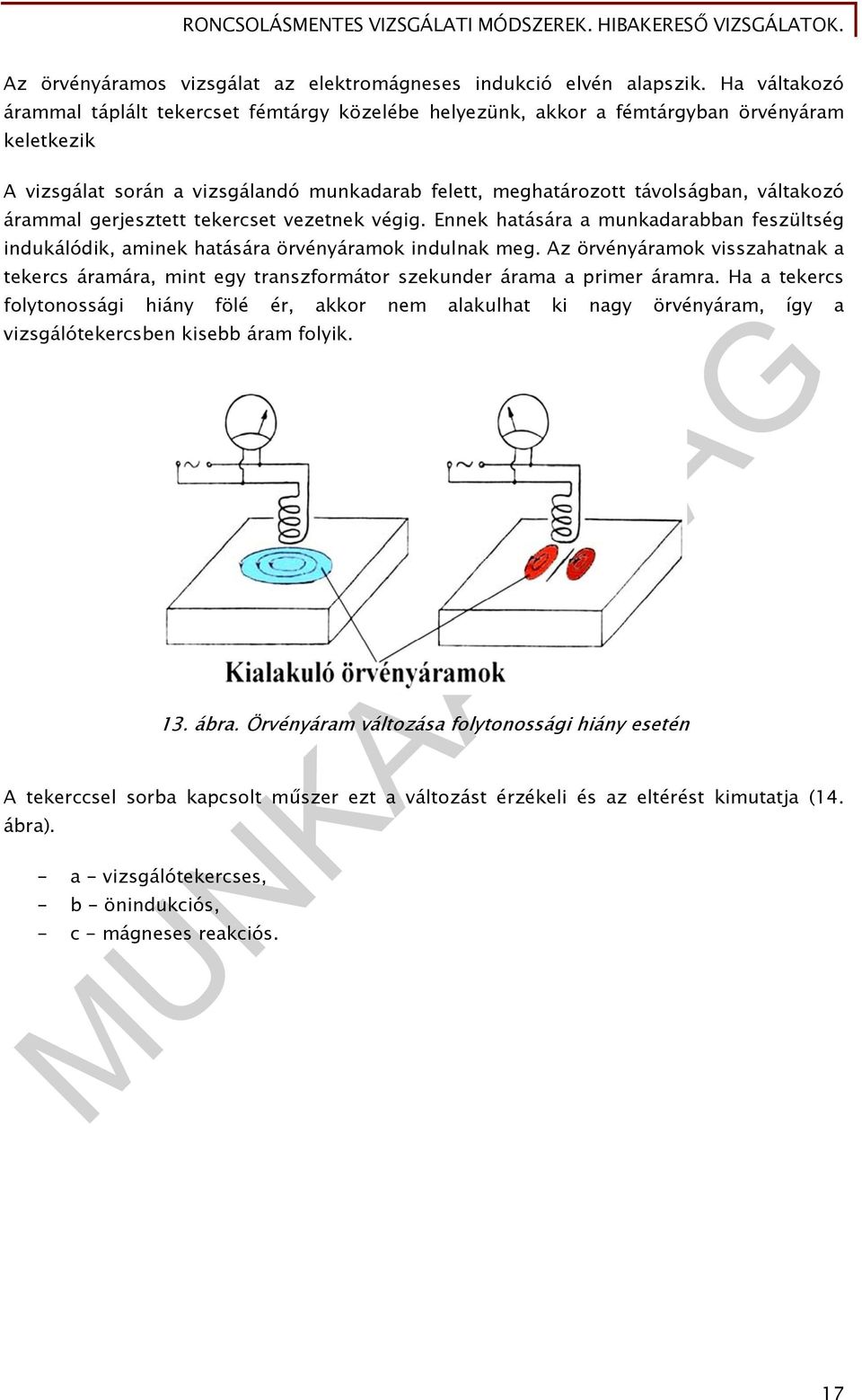 árammal gerjesztett tekercset vezetnek végig. Ennek hatására a munkadarabban feszültség indukálódik, aminek hatására örvényáramok indulnak meg.