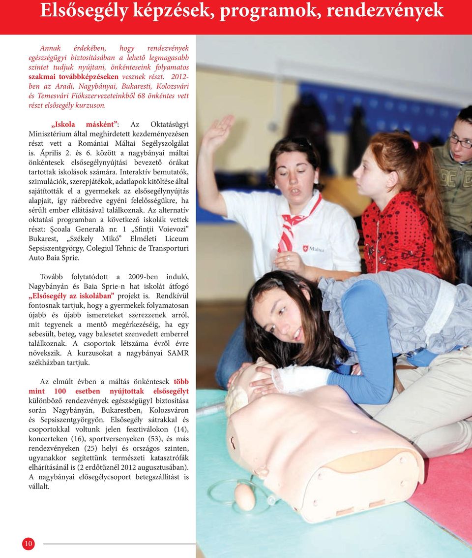 Iskola másként : Az Oktatásügyi Minisztérium által meghirdetett kezdeményezésen részt vett a Romániai Máltai Segélyszolgálat is. Április 2. és 6.