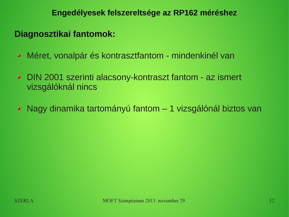 DIN 2001 szerinti alacsony-kontraszt fantom - az ismert