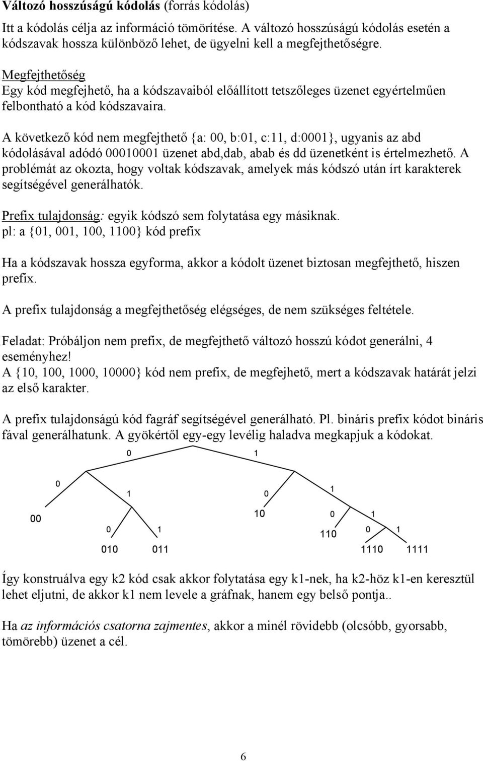 A következő kód nem megfejthető {a: 00, b:01, c:11, d:0001}, ugyanis az abd kódolásával adódó 00010001 üzenet abd,dab, abab és dd üzenetként is értelmezhető.