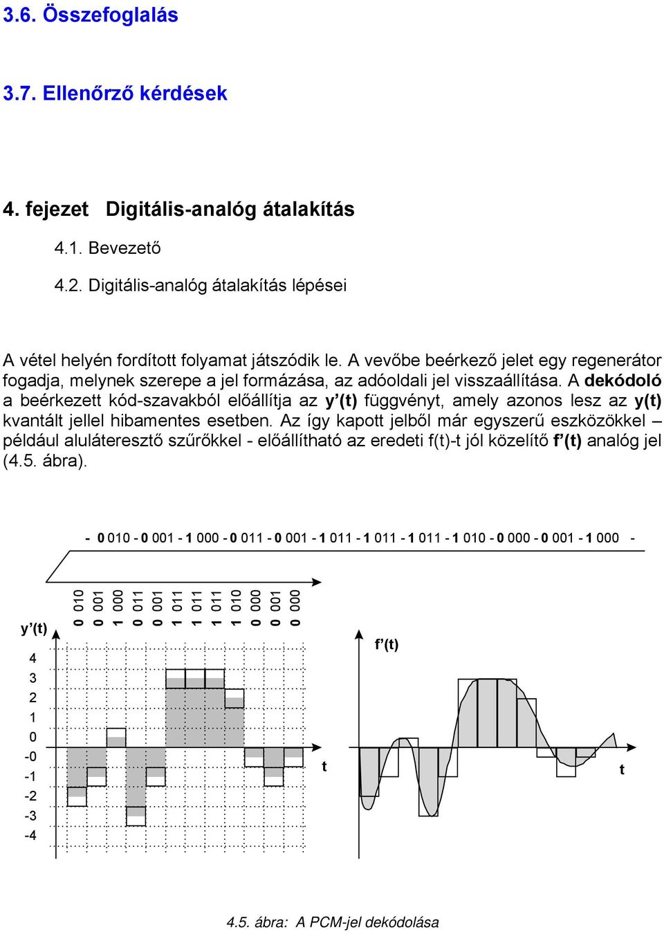 A dekódoló a beérkezett kód-szavakból előállítja az y (t) függvényt, amely azonos lesz az y(t) kvantált jellel hibamentes esetben.