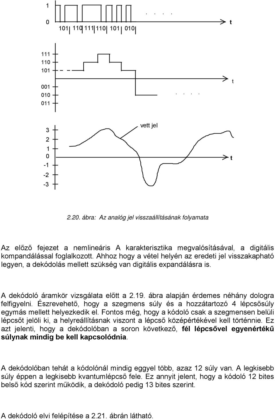 Ahhoz hogy a vétel helyén az eredeti jel visszakapható legyen, a dekódolás mellett szükség van digitális expandálásra is. A dekódoló áramkör vizsgálata előtt a 2.19.