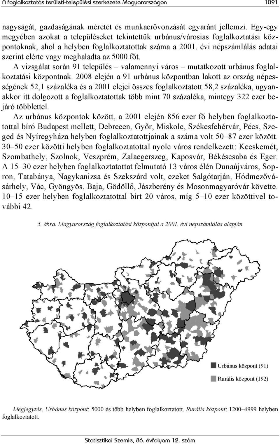 évi népszámlálás adatai szerint elérte vagy meghaladta az 5000 főt. A vizsgálat során 91 település valamennyi város mutatkozott urbánus foglalkoztatási központnak.