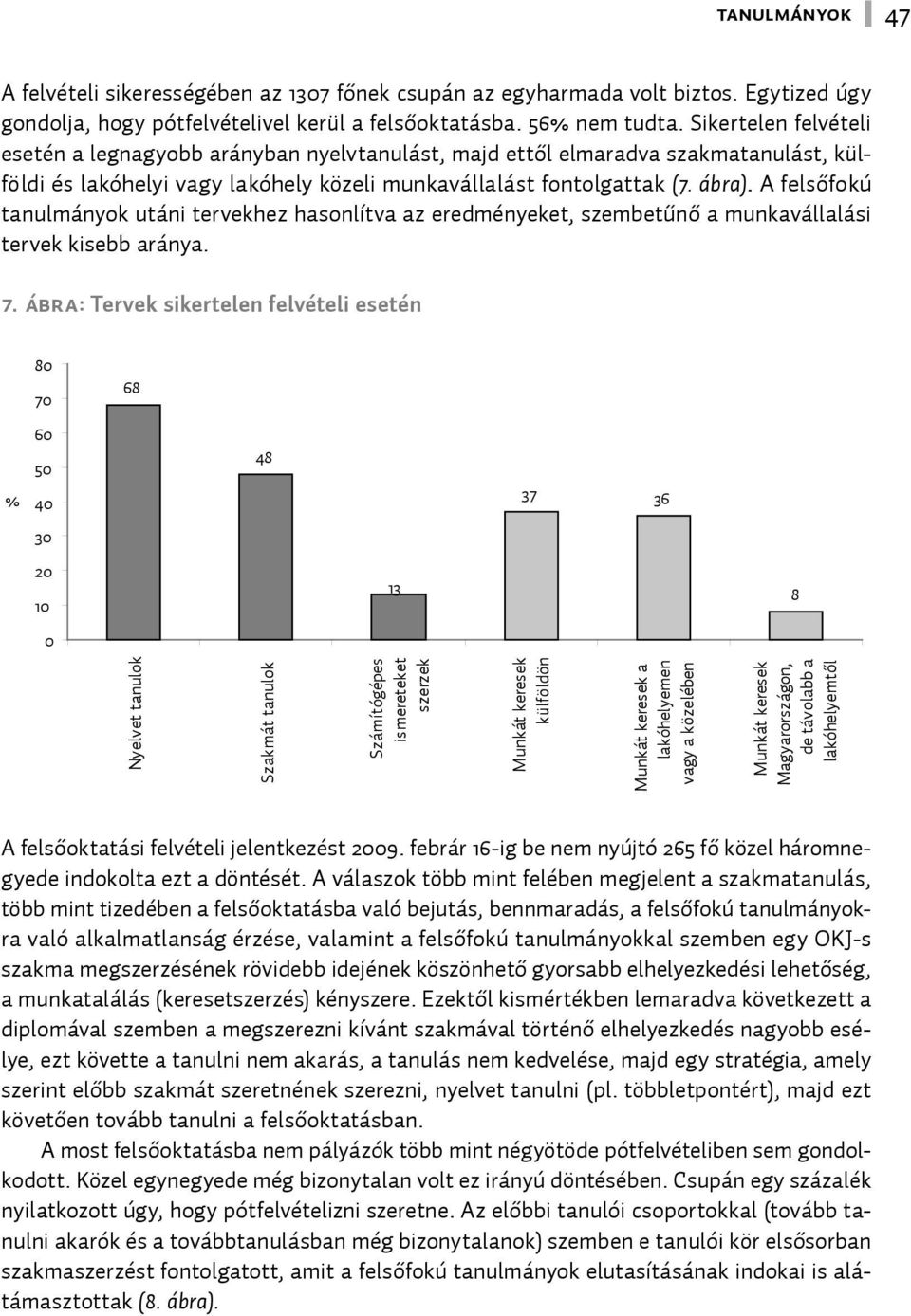 A felsőfokú tanulmányok utáni tervekhez hasonlítva az eredményeket, szembetűnő a munkavállalási tervek kisebb aránya. 7.