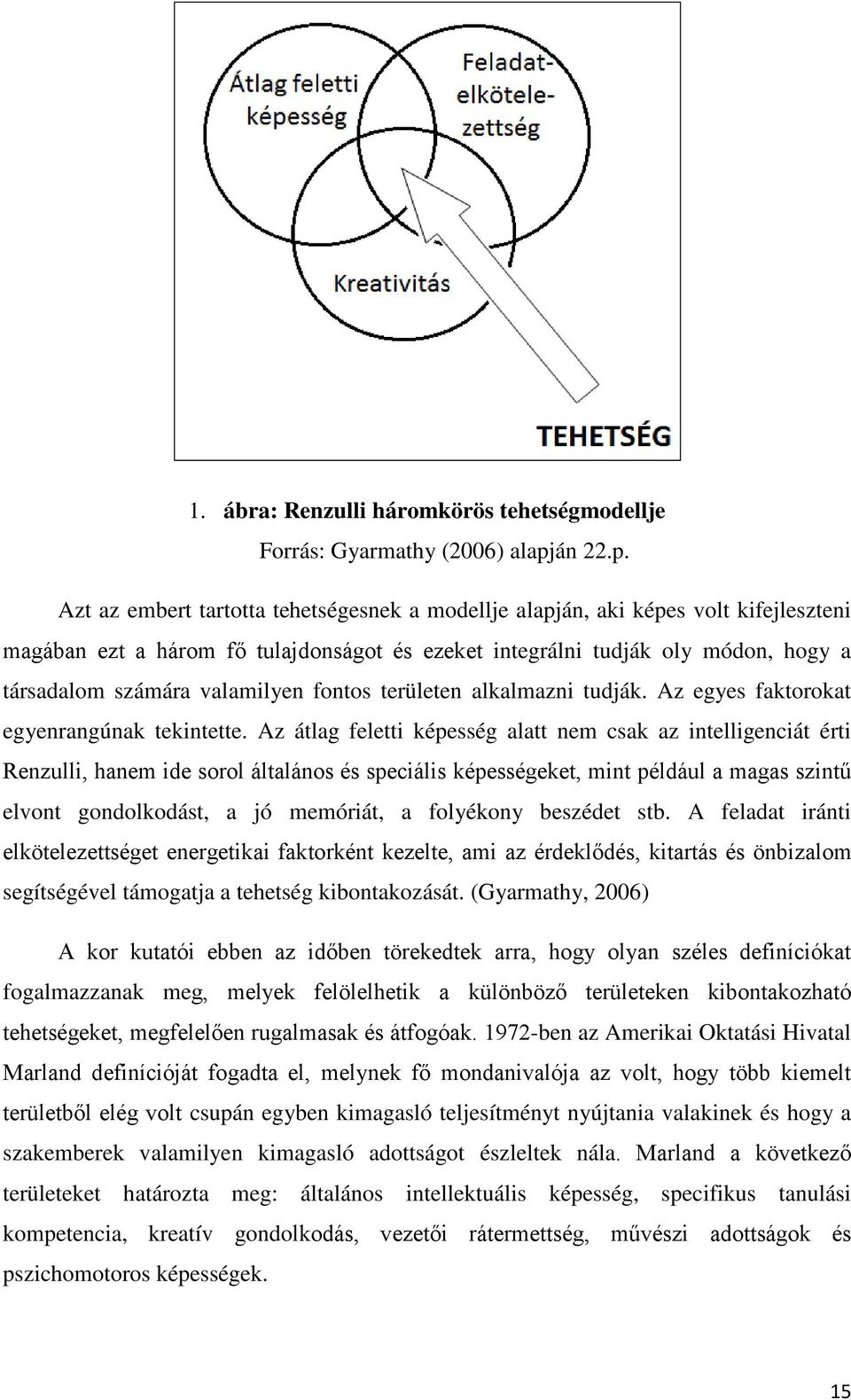 Azt az embert tartotta tehetségesnek a modellje alapján, aki képes volt kifejleszteni magában ezt a három fő tulajdonságot és ezeket integrálni tudják oly módon, hogy a társadalom számára valamilyen