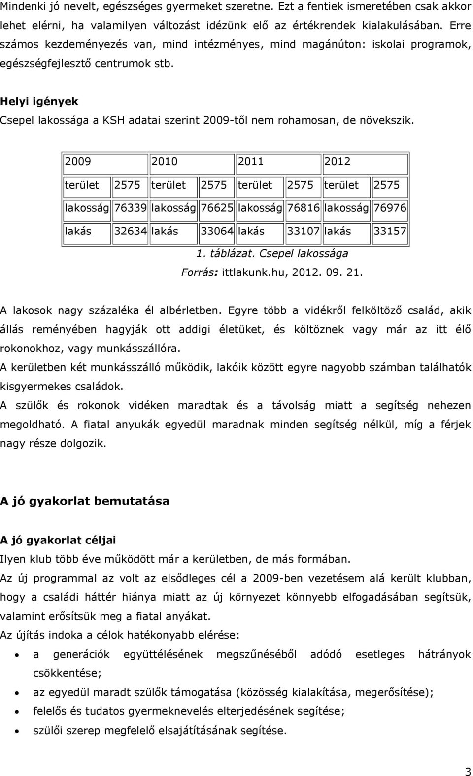 Helyi igények Csepel lakossága a KSH adatai szerint 2009-től nem rohamosan, de növekszik.