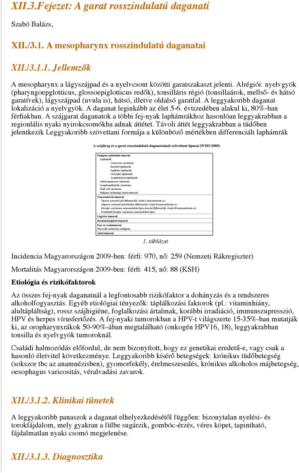 A leggyakoribb daganat lokalizáció a nyelvgyök. A daganat leginkább az élet 5-6. évtizedében alakul ki, 80%-ban férfiakban.