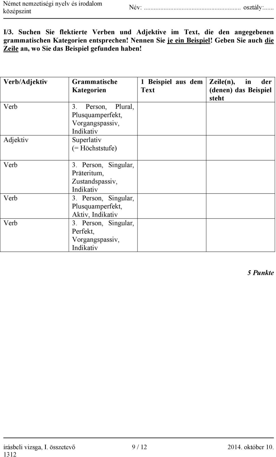 Person, Plural, Plusquamperfekt, Vorgangspassiv, Indikativ Adjektiv Superlativ (= Höchststufe) 1 Beispiel aus dem Text Zeile(n), in der (denen) das Beispiel steht