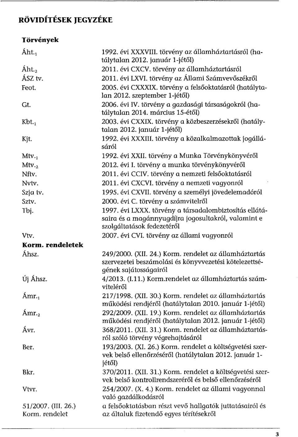 törvény az Állami Számvevőszékről 2005. évi CXXXIX. törvény a felsőoktatásról (hatálytalan 2012. szeptember l-jétől) 2006. évi IV. törvény a gazdasági társaságokról (hatálytalan 2014.