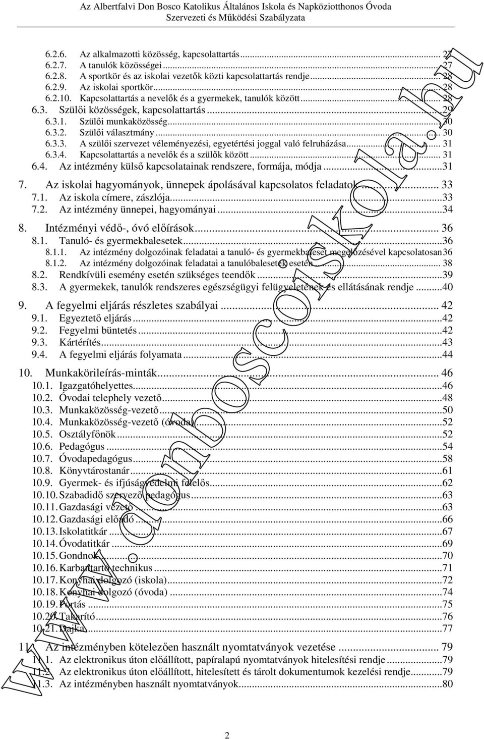 .. 31 6.3.4. Kapcsolattartás a nevelők és a szülők között... 31 6.4. Az intézmény külső kapcsolatainak rendszere, formája, módja...31 7.